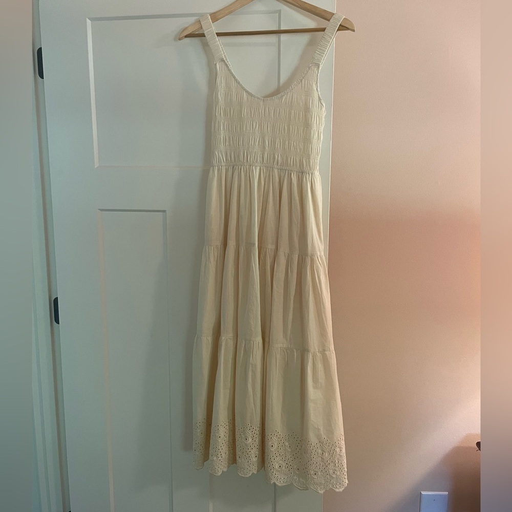 Astr Cream Maxi Dress with Eyelet Hem